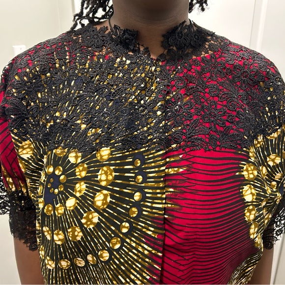 Red and Black Lace Ankara Dress - Picture 10 of 13